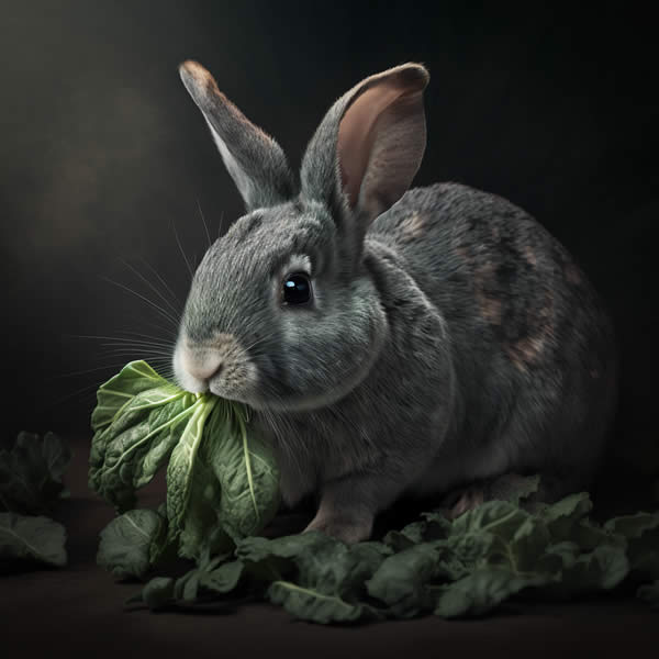 Rabbit eating leafy greens