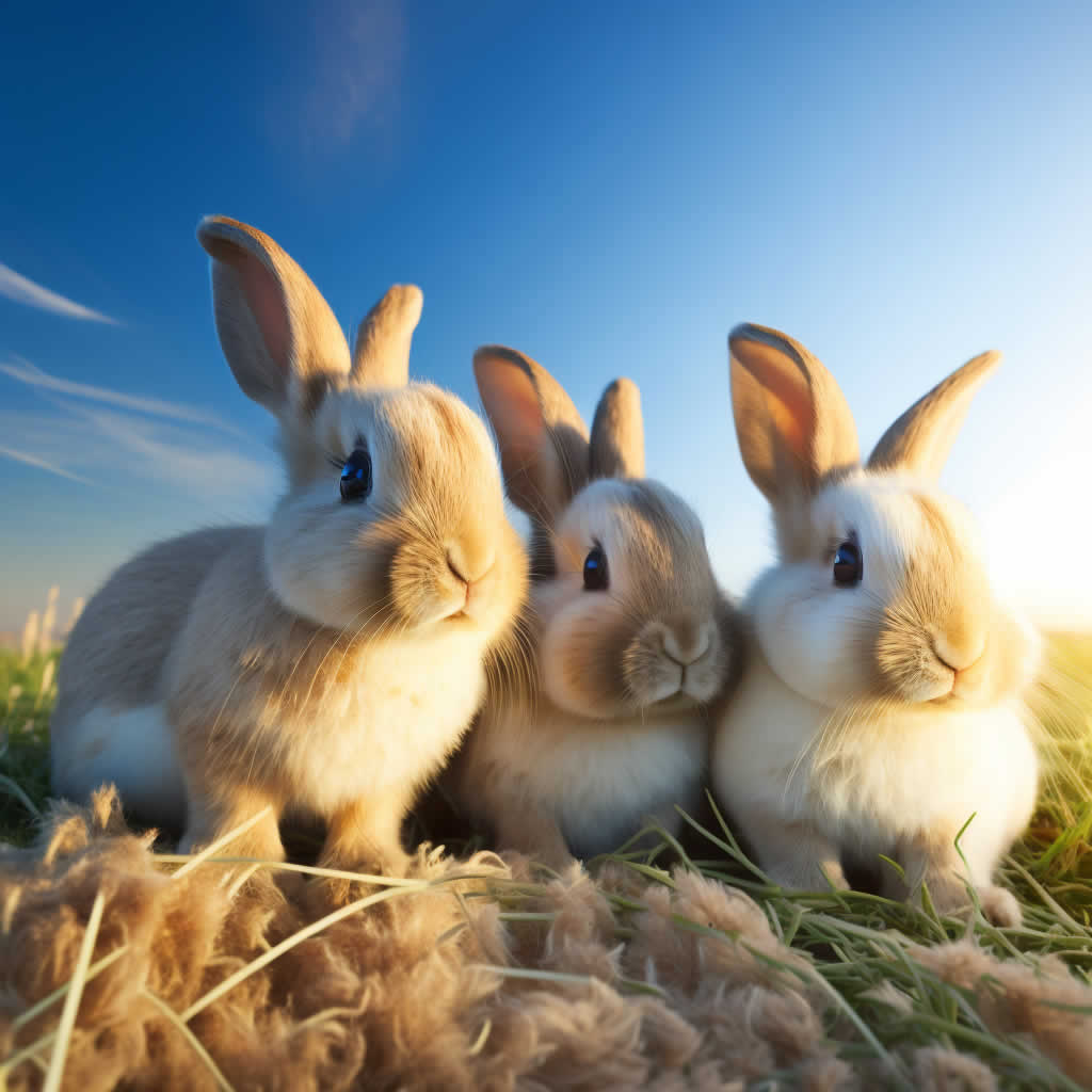 Three baby rabbit kittens