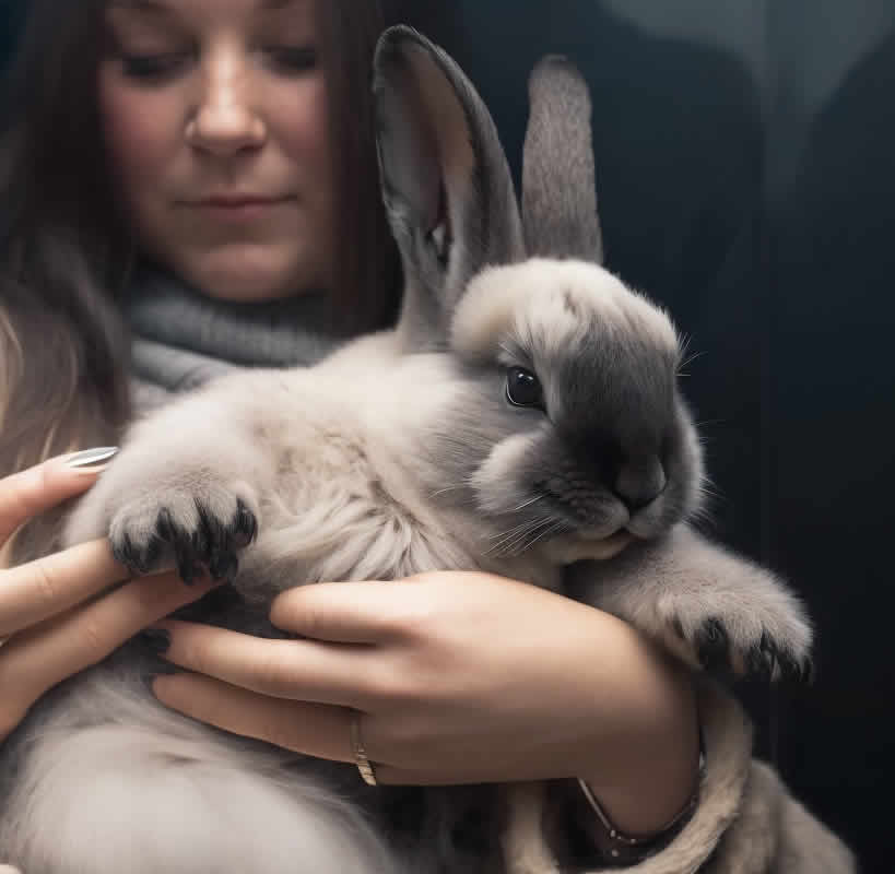 Woman holding a pet rabbit